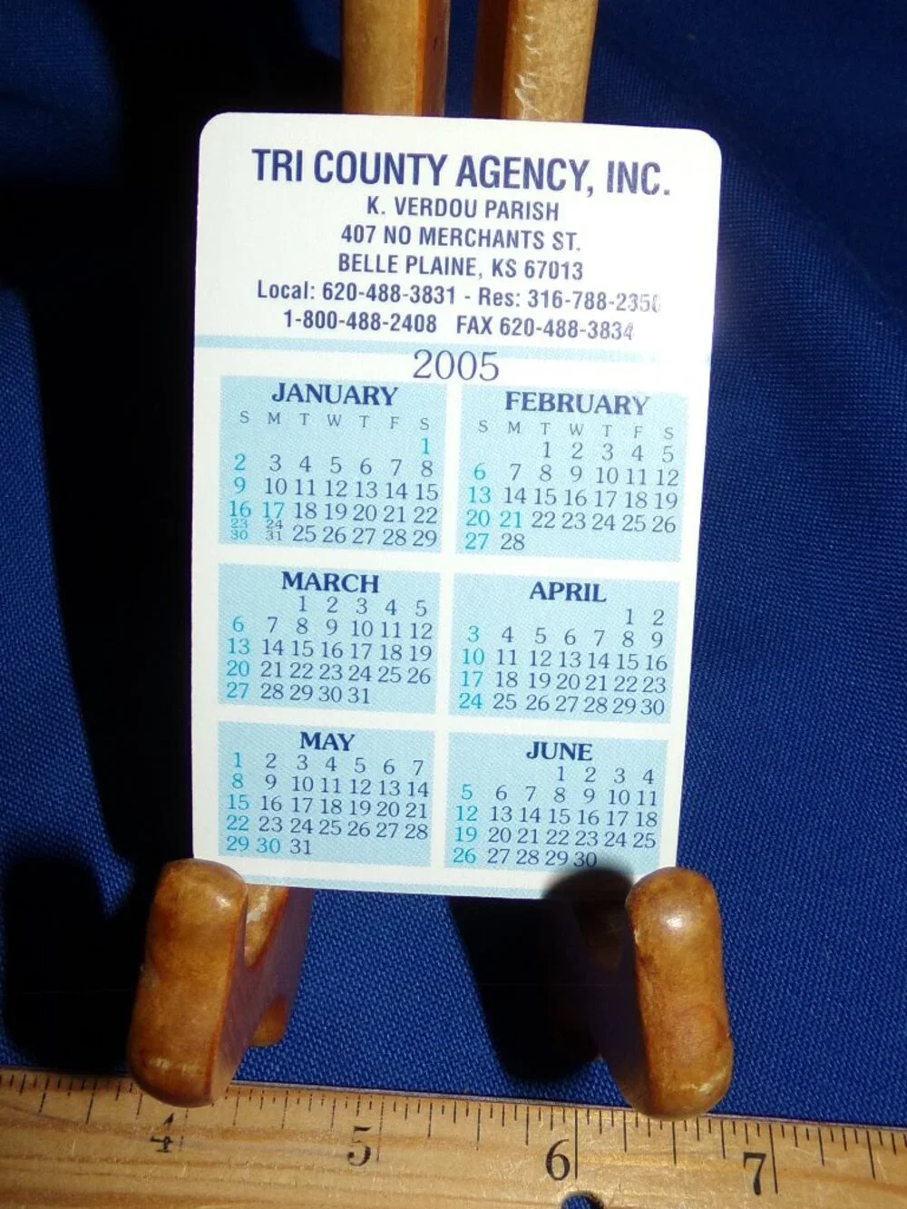 VINTAGE 2005 Laminated TRI-COUNTY INSURANCE CALENDAR CARD - BELLE PLAINE, KANSAS